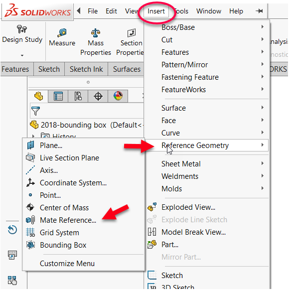 SOLIDWORKS菜單邊界框位置