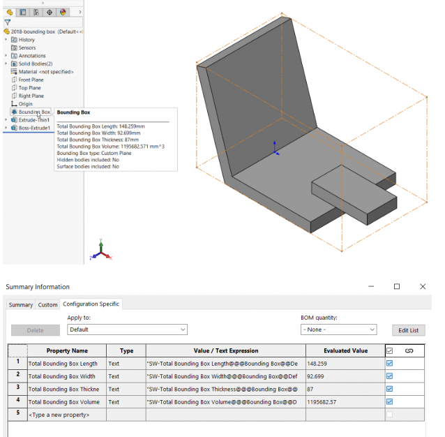 SolidWorks邊界框自定義屬性